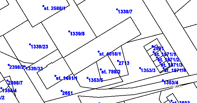 Parcela st. 4018/1 v KÚ Hranice, Katastrální mapa