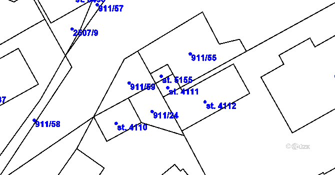 Parcela st. 4111 v KÚ Hranice, Katastrální mapa