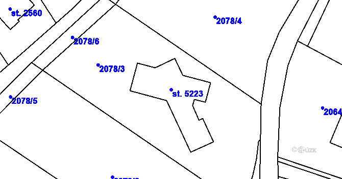 Parcela st. 5223 v KÚ Hranice, Katastrální mapa