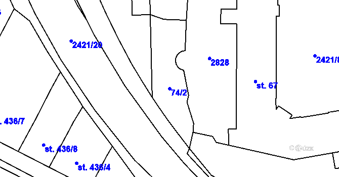 Parcela st. 74/2 v KÚ Hranice, Katastrální mapa