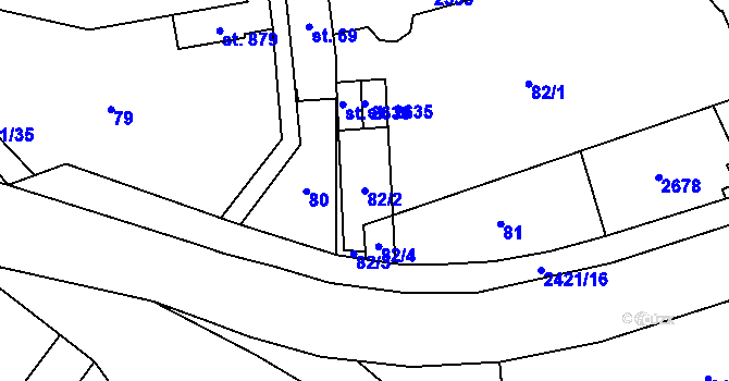 Parcela st. 82/2 v KÚ Hranice, Katastrální mapa