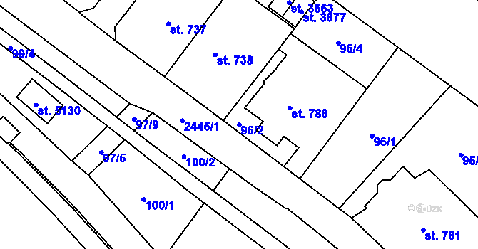 Parcela st. 96/2 v KÚ Hranice, Katastrální mapa
