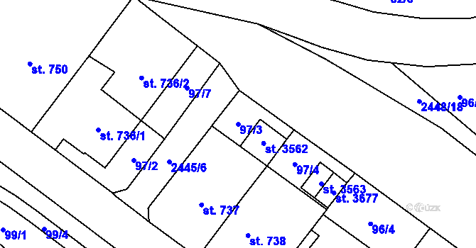 Parcela st. 97/3 v KÚ Hranice, Katastrální mapa