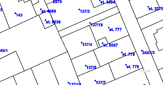 Parcela st. 137/4 v KÚ Hranice, Katastrální mapa