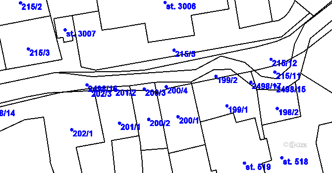 Parcela st. 200/4 v KÚ Hranice, Katastrální mapa