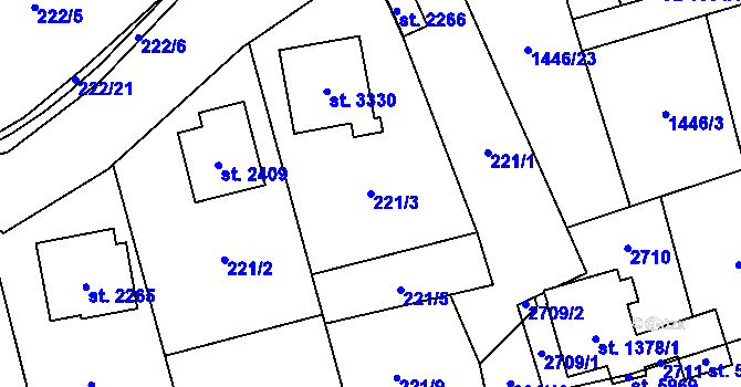 Parcela st. 221/3 v KÚ Hranice, Katastrální mapa