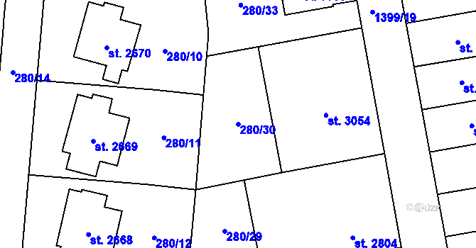 Parcela st. 280/30 v KÚ Hranice, Katastrální mapa