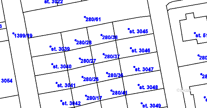 Parcela st. 280/37 v KÚ Hranice, Katastrální mapa
