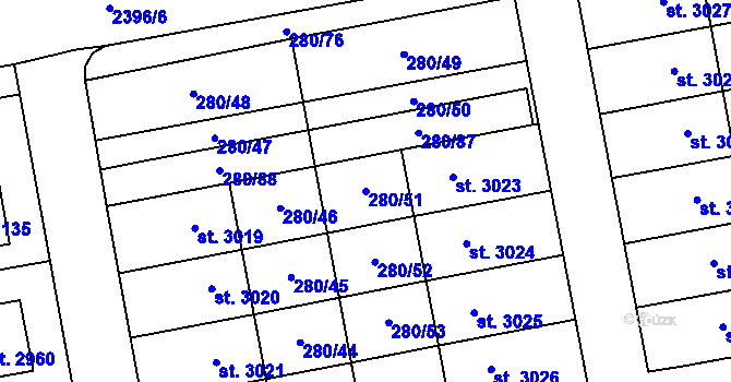 Parcela st. 280/51 v KÚ Hranice, Katastrální mapa