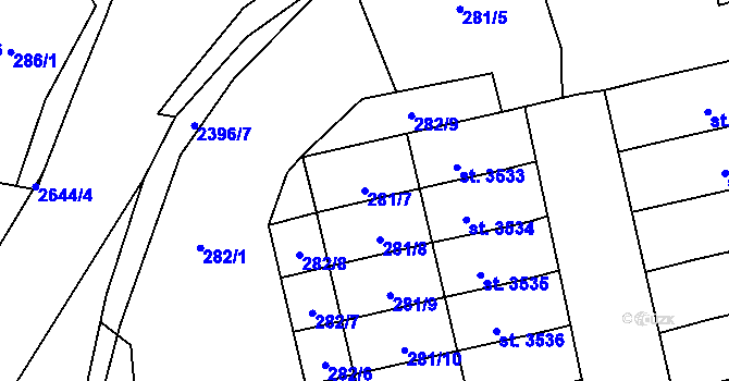 Parcela st. 281/7 v KÚ Hranice, Katastrální mapa