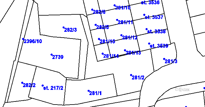 Parcela st. 281/14 v KÚ Hranice, Katastrální mapa