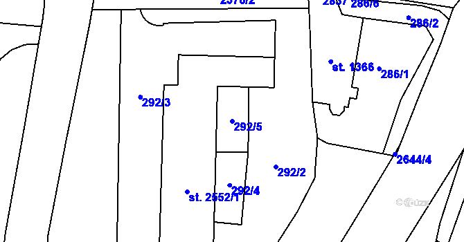 Parcela st. 292/5 v KÚ Hranice, Katastrální mapa
