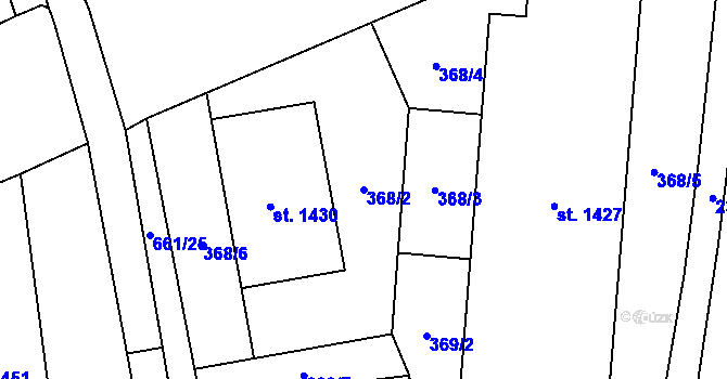Parcela st. 368/2 v KÚ Hranice, Katastrální mapa