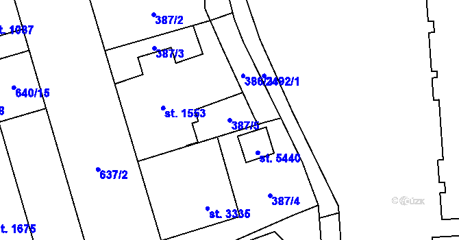 Parcela st. 387/5 v KÚ Hranice, Katastrální mapa