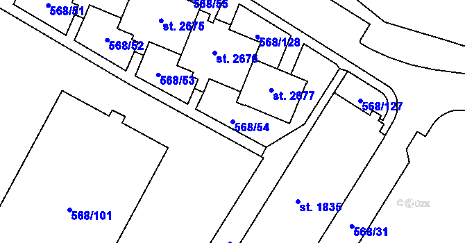 Parcela st. 568/54 v KÚ Hranice, Katastrální mapa