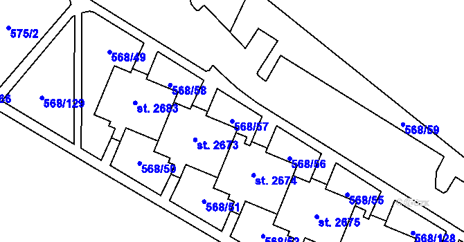 Parcela st. 568/57 v KÚ Hranice, Katastrální mapa