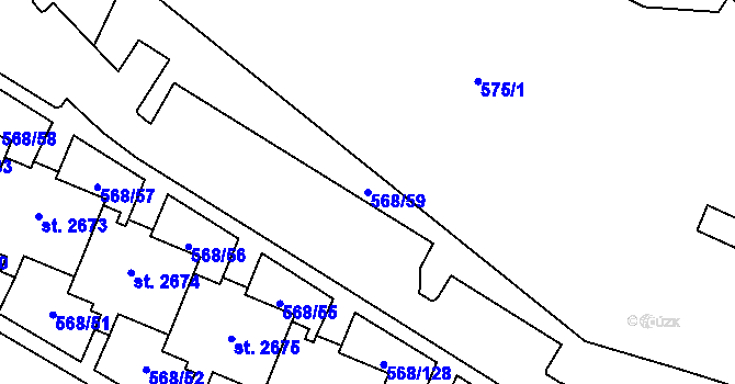 Parcela st. 568/59 v KÚ Hranice, Katastrální mapa