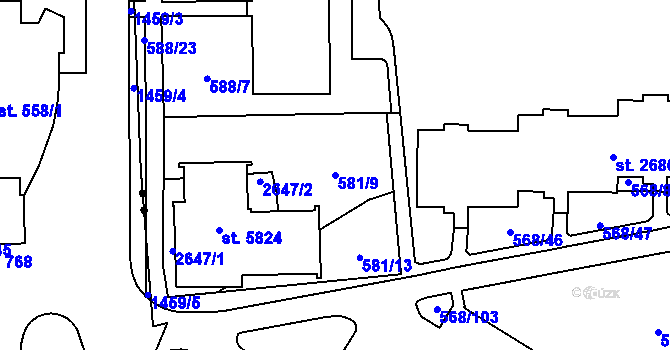 Parcela st. 581/9 v KÚ Hranice, Katastrální mapa