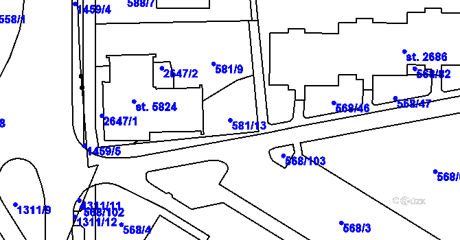 Parcela st. 581/13 v KÚ Hranice, Katastrální mapa