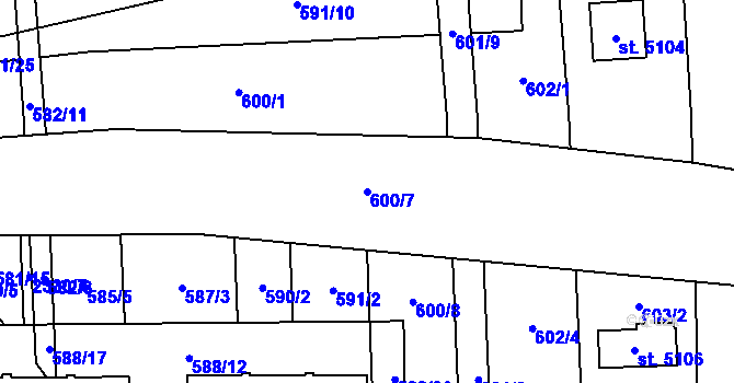 Parcela st. 600/7 v KÚ Hranice, Katastrální mapa