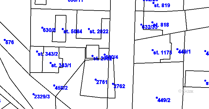 Parcela st. 630/4 v KÚ Hranice, Katastrální mapa