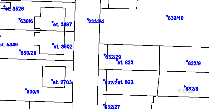Parcela st. 632/29 v KÚ Hranice, Katastrální mapa