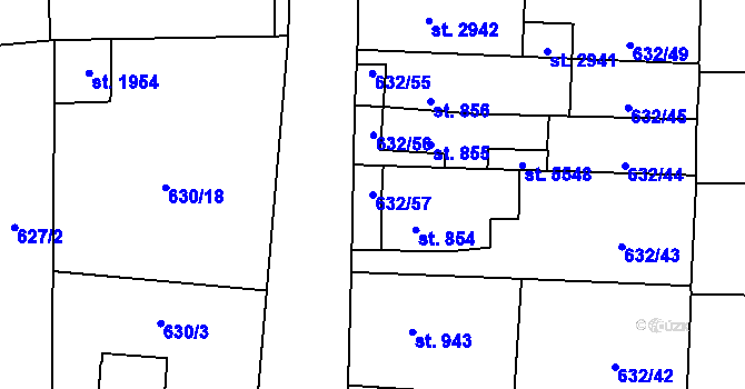 Parcela st. 632/57 v KÚ Hranice, Katastrální mapa