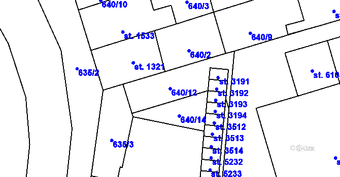 Parcela st. 640/12 v KÚ Hranice, Katastrální mapa
