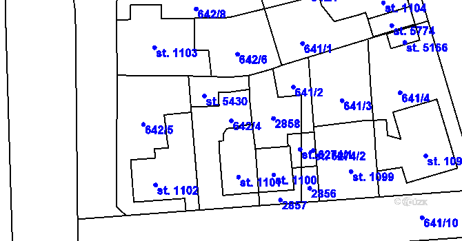 Parcela st. 642/4 v KÚ Hranice, Katastrální mapa