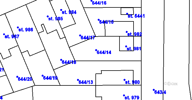 Parcela st. 644/14 v KÚ Hranice, Katastrální mapa