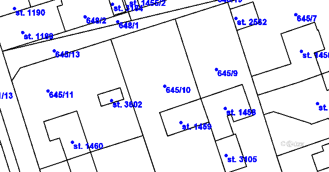 Parcela st. 645/10 v KÚ Hranice, Katastrální mapa