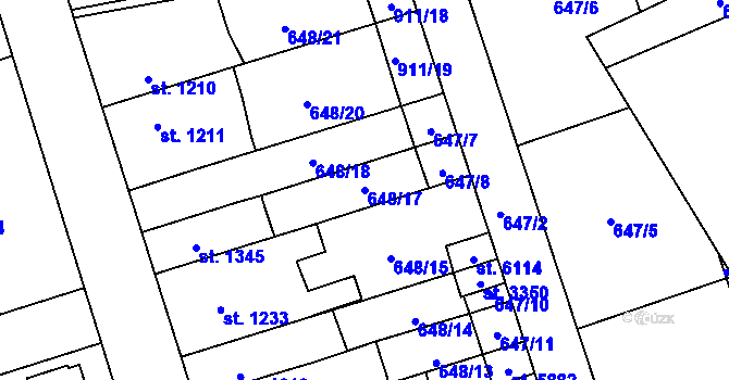 Parcela st. 648/17 v KÚ Hranice, Katastrální mapa