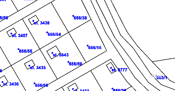 Parcela st. 656/15 v KÚ Hranice, Katastrální mapa