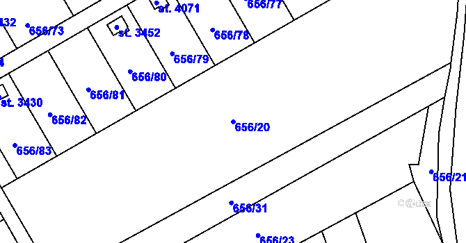 Parcela st. 656/20 v KÚ Hranice, Katastrální mapa