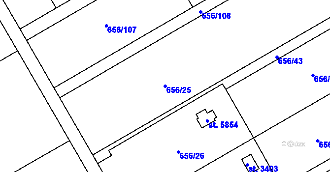 Parcela st. 656/25 v KÚ Hranice, Katastrální mapa