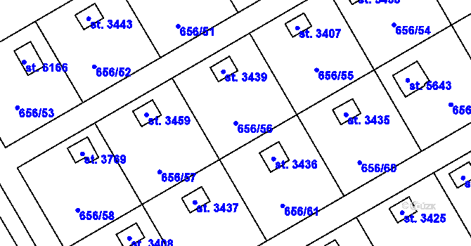 Parcela st. 656/56 v KÚ Hranice, Katastrální mapa