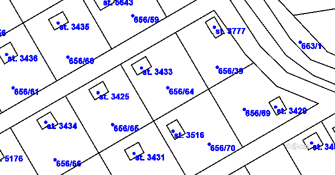 Parcela st. 656/64 v KÚ Hranice, Katastrální mapa