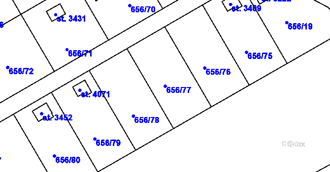 Parcela st. 656/77 v KÚ Hranice, Katastrální mapa