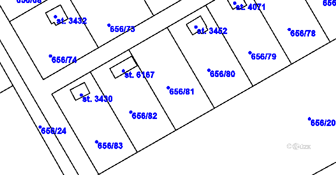 Parcela st. 656/81 v KÚ Hranice, Katastrální mapa