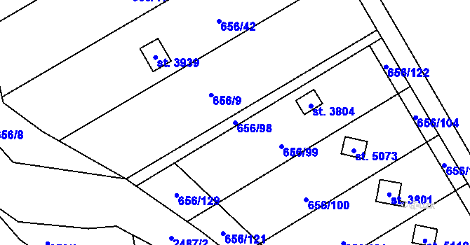 Parcela st. 656/98 v KÚ Hranice, Katastrální mapa