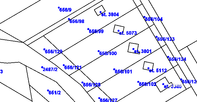 Parcela st. 656/100 v KÚ Hranice, Katastrální mapa