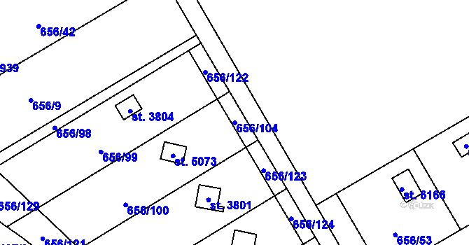 Parcela st. 656/104 v KÚ Hranice, Katastrální mapa