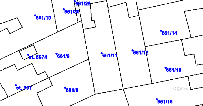 Parcela st. 661/11 v KÚ Hranice, Katastrální mapa