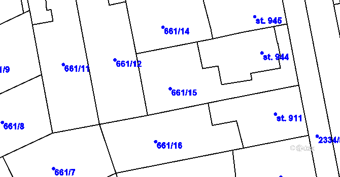 Parcela st. 661/15 v KÚ Hranice, Katastrální mapa