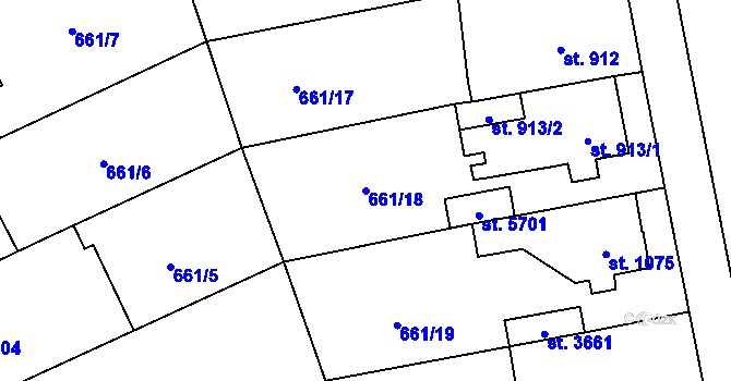 Parcela st. 661/18 v KÚ Hranice, Katastrální mapa