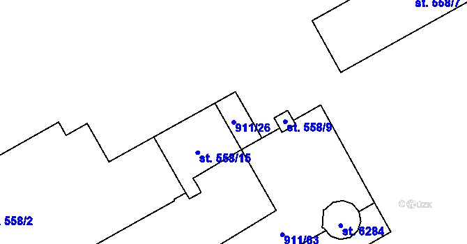 Parcela st. 911/26 v KÚ Hranice, Katastrální mapa