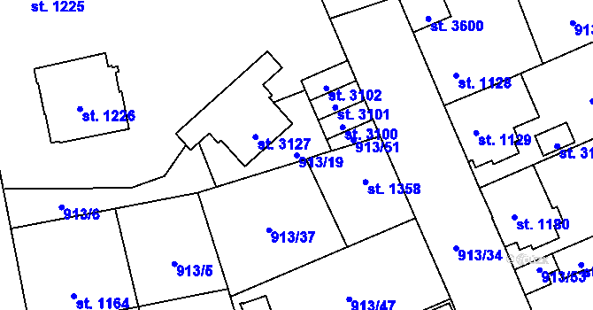 Parcela st. 913/19 v KÚ Hranice, Katastrální mapa
