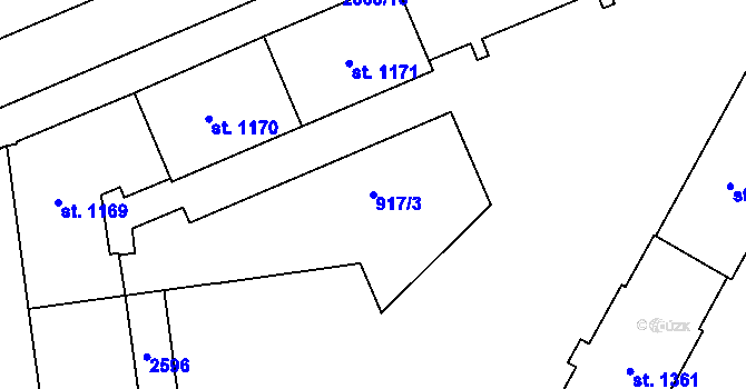Parcela st. 917/3 v KÚ Hranice, Katastrální mapa