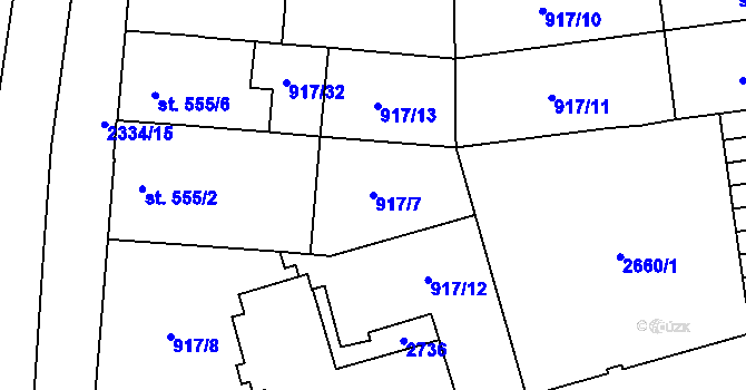 Parcela st. 917/7 v KÚ Hranice, Katastrální mapa
