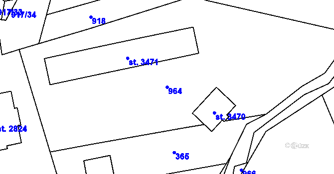 Parcela st. 964 v KÚ Hranice, Katastrální mapa
